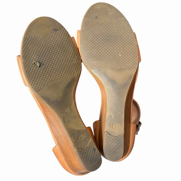 UGG 10 Char Ankle Strap Wedge Sandals Brown Leather Open Toe Comfort - Picture 6 of 10